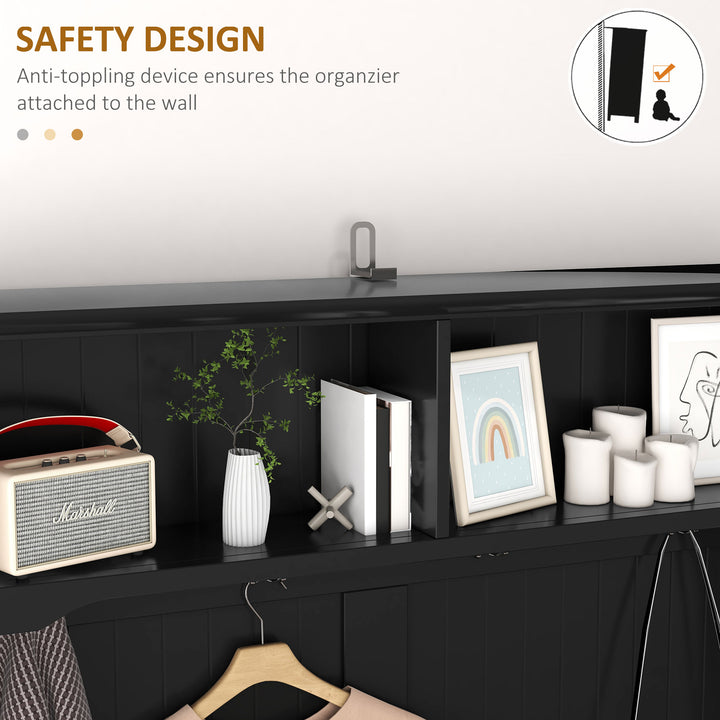 HOMCOM Coat Rack Shoe Bench, Hall Tree with Bench and Shoe Storage, Entryway Bench with 4 Hooks, 2 Drawers, 2 Shelves, Black