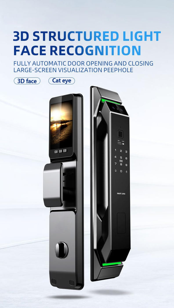 Smart Lock with Camera 3D Face Recognition Keyless Entry Door Lock Handle Aluminum Alloy Biometric Door Lock App 6 Unlocking Methods for 40-120mm Thickness Office Home Bedroom Door