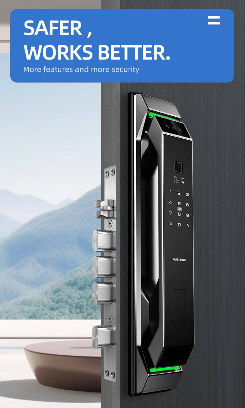 Smart Lock with Camera 3D Face Recognition Keyless Entry Door Lock Handle Aluminum Alloy Biometric Door Lock App 6 Unlocking Methods for 40-120mm Thickness Office Home Bedroom Door