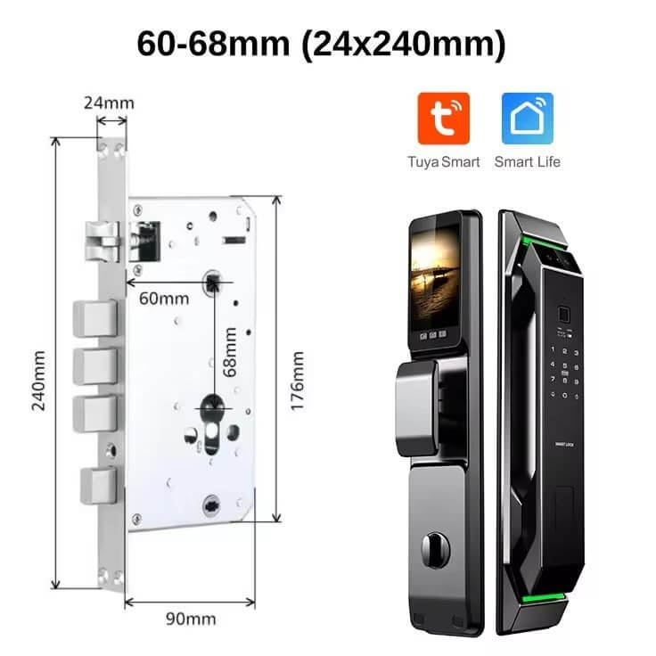 Smart Lock with Camera 3D Face Recognition Keyless Entry Door Lock Handle Aluminum Alloy Biometric Door Lock App 6 Unlocking Methods for 40-120mm Thickness Office Home Bedroom Door dimensions