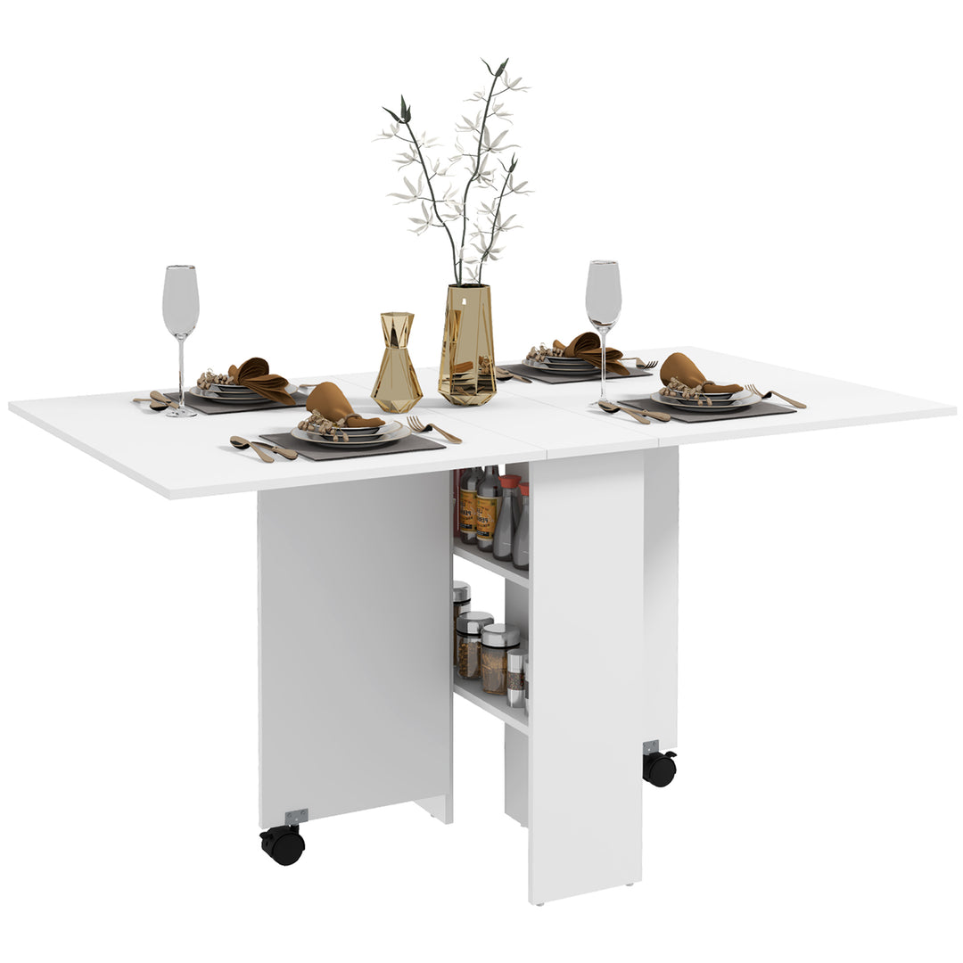 HOMCOM Foldable Dining Table, Folding Table with Storage Shelf, Drop-Leaf Kitchen Table for Dining Room, Oak