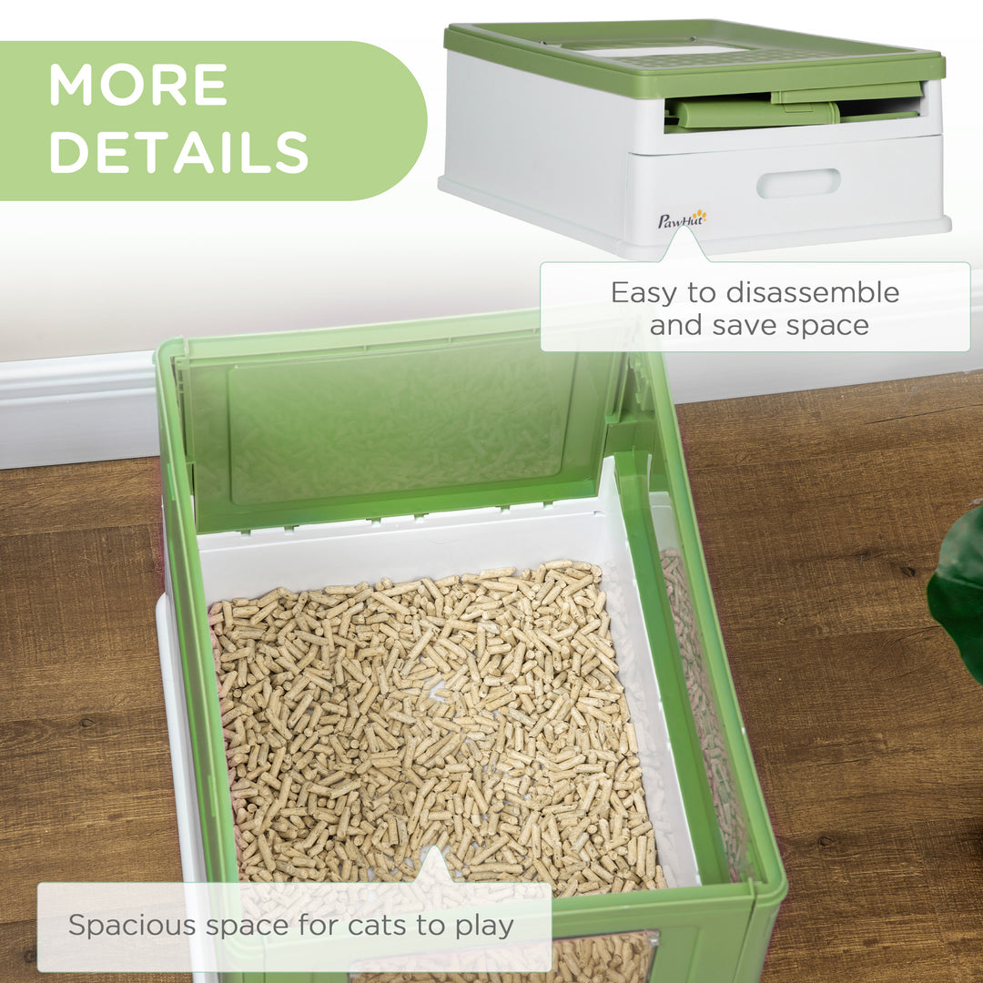 PawHut Top Entry Enclosed Kitty Litter Box with Scoop, Tray, Front Entry, Large Space, Foldable, Portable, Grey