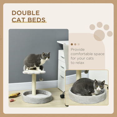 PawHut 17" Small Cat Tree, Cat Tower with Sisal Scratching Post, Dangling Ball, Bed, Kitten Activity Centre, Light Grey