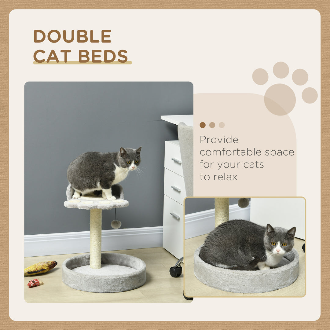 PawHut 17" Small Cat Tree, Cat Tower with Sisal Scratching Post, Dangling Ball, Bed, Kitten Activity Centre, Light Grey