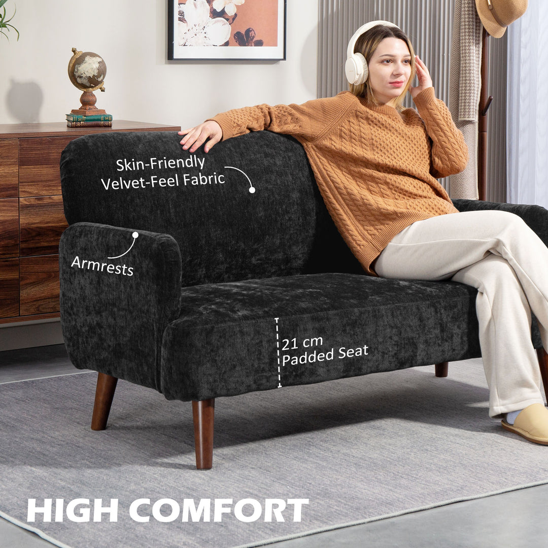 HOMCOM Velvet Feel Fabric 2 Seater Sofa, Small Sofa Loveseat with 8.3" Thick Padding and Wood Legs, Grey