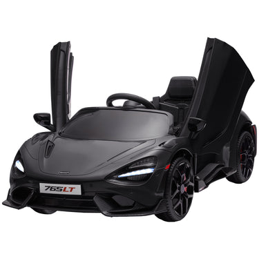 Qaba McLaren 765LT Licensed 12V Kids Electric Car w/ Scissor Doors, Transport Wheels, Remote, Slow Start, Music Horn Black