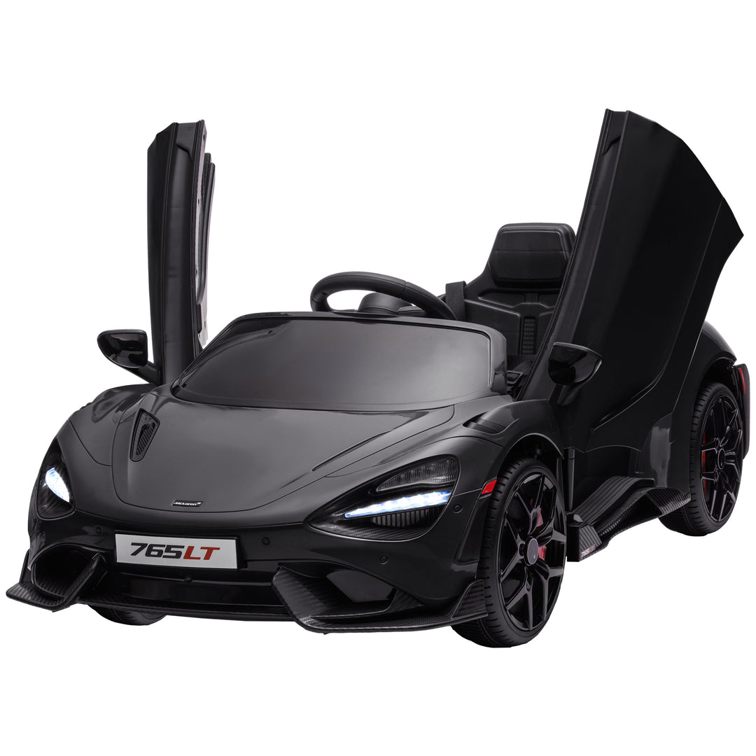 Qaba McLaren 765LT Licensed 12V Kids Electric Car w/ Scissor Doors, Transport Wheels, Remote, Slow Start, Music Horn Black