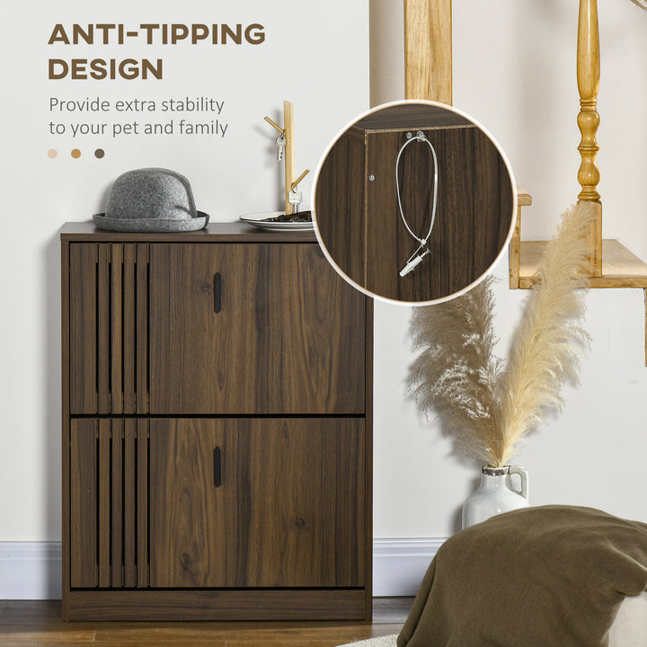 HOMCOM Shoe Storage Cabinet Organizer for 12 Pairs of Shoes with 2 Flip Drawers and Adjustable Shelves, Walnut