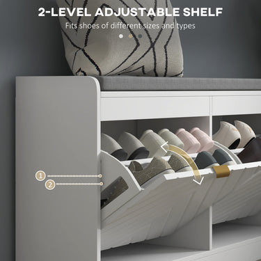 HOMCOM Shoe Storage with Seat, Upholstered Hallway Bench, Shoe Bench with 2 Flip Drawers and 4 Vents for 8 Pairs of Shoes