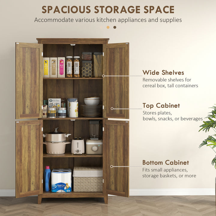 HOMCOM 72" Freestanding Storage Cabinet, Kitchen Pantry Cabinet with Doors and Shelves for Dining Room, Natural