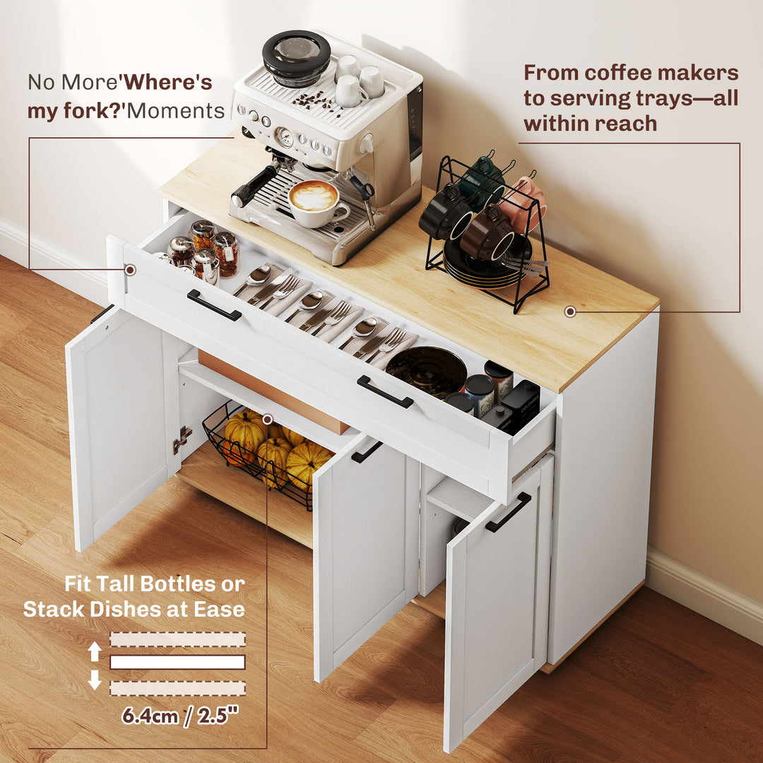 HOMCOM Sideboard Buffet Cabinet, Modern 40" Coffee Bar Cabinet with Wide Drawer, 3 Doors and 2 Adjustable Shelves, White