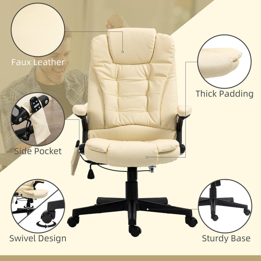 HOMCOM Office Chair Heated Ergonomic Massage Swivel Vibrating High Back Faux Leather Executive Chair Office (Brown)