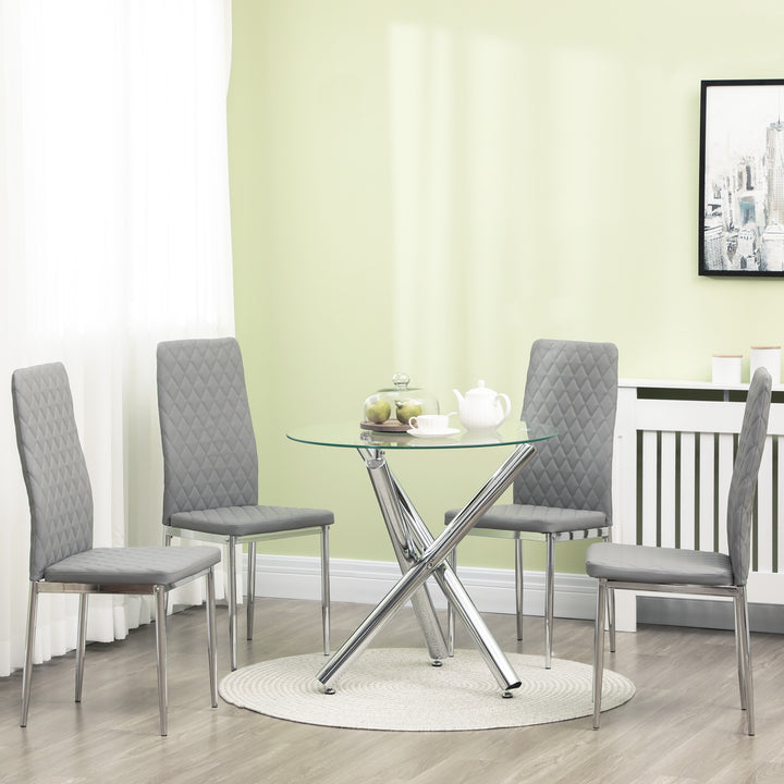 HOMCOM Kitchen Chairs Set of 4, Dining Chairs w/ Faux Leather Upholstery and Steel Legs for Living Room, Dining Room, Grey