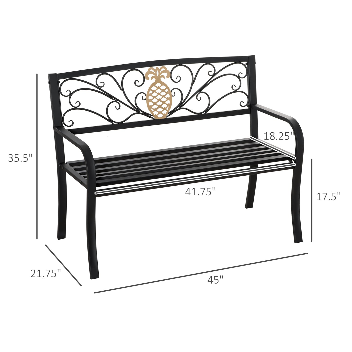 Outsunny 2 Seater Garden Bench 45" x 21.75" x 35.5" Steel Frame Loveseat forÂ Yard,Â Lawn,Â Porch,Â Patio,Â Black and Gold