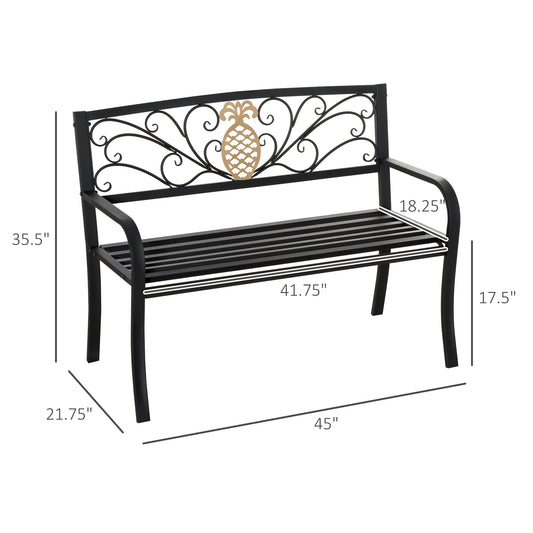 Outsunny 2 Seater Garden Bench 45" x 21.75" x 35.5" Steel Frame Loveseat forÂ Yard,Â Lawn,Â Porch,Â Patio,Â Black and Gold