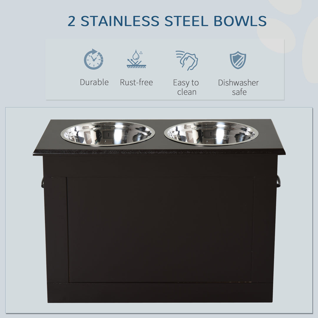 PawHut Large Elevated Pet Feeder with Storage Dog Pet Diner Function 2 Stainless Steel Dog Bowls Elevated Base for Large Dogs and Other Large Pet, White