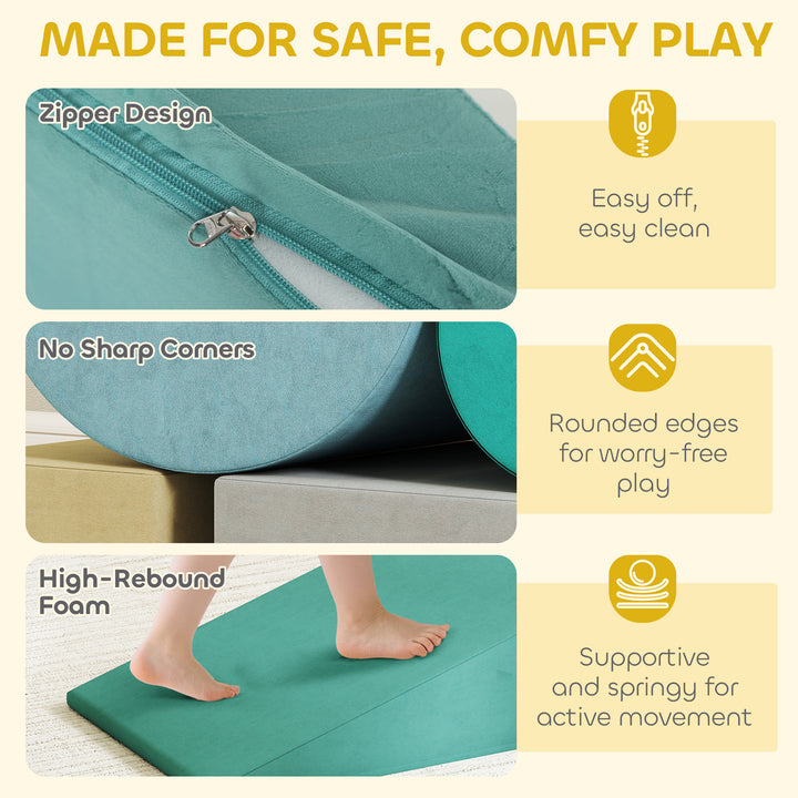 Qaba Climbing Toys for Toddlers with Removable Cover, Indoor Activity Play Set for Crawling, Sliding, Blue/Green