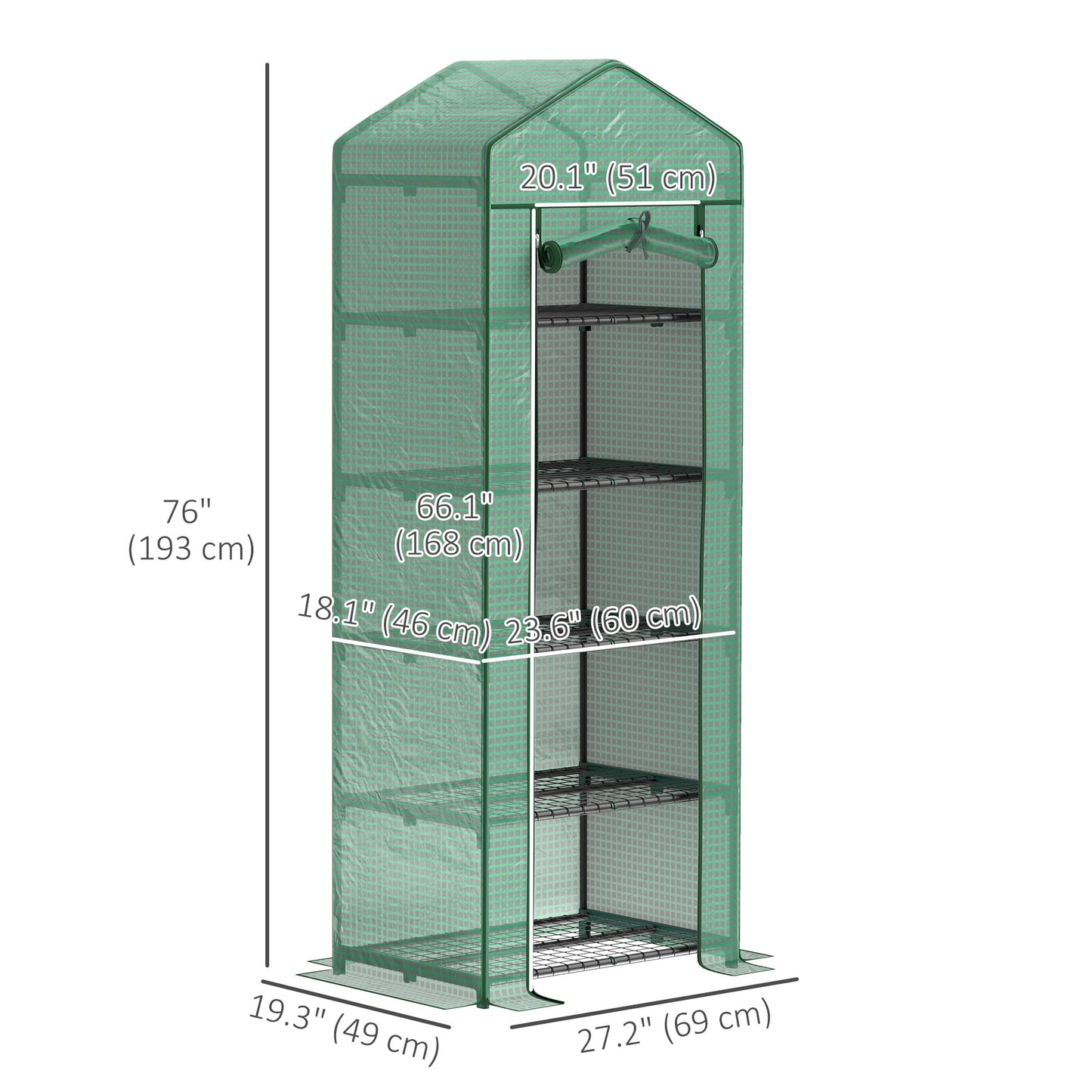 Outsunny 56" x 56" Walk-in Greenhouse Outdoor, Portable Gardening Plant Hot House with 2-Tier Shelf, Green