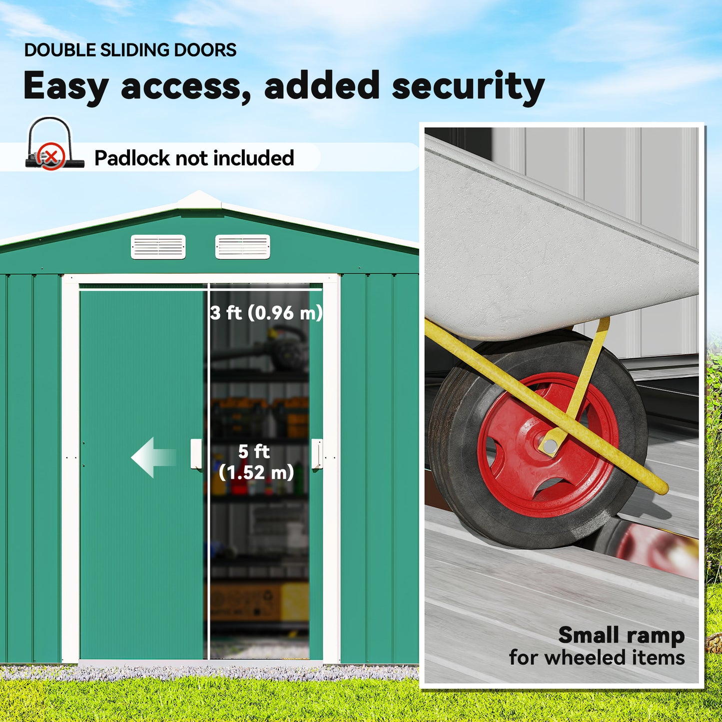 Outsunny 9.1'x6.4'x6.3' Garden Storage Shed w/ Floor Foundation Metal Tool Storage House w/ Double Doors Dark Grey Yellow