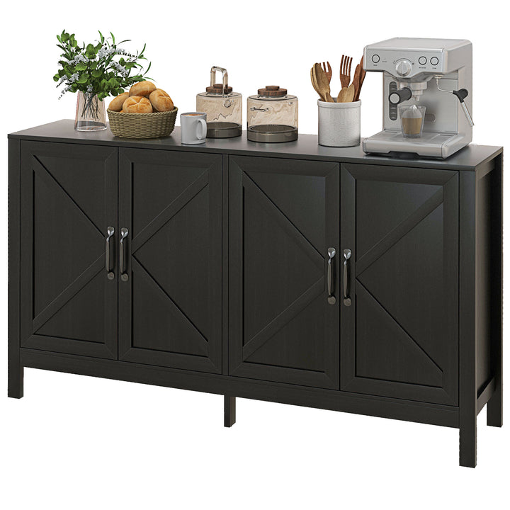 HOMCOM Sideboard Buffet, Storage Cabinet with Barn Door and Adjustable Shelf, TV Stand for TVs up to 65 Inches, Black Oak