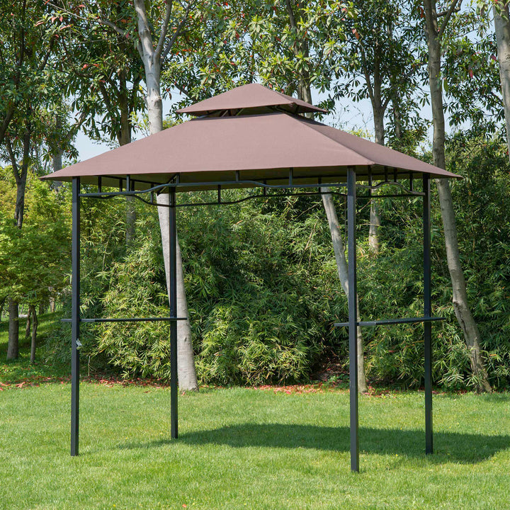 Outsunny 8' x 5' BBQ Grill Gazebo Tent with Double Tiered Canopy for Outdoor Sun Shade, Coffee