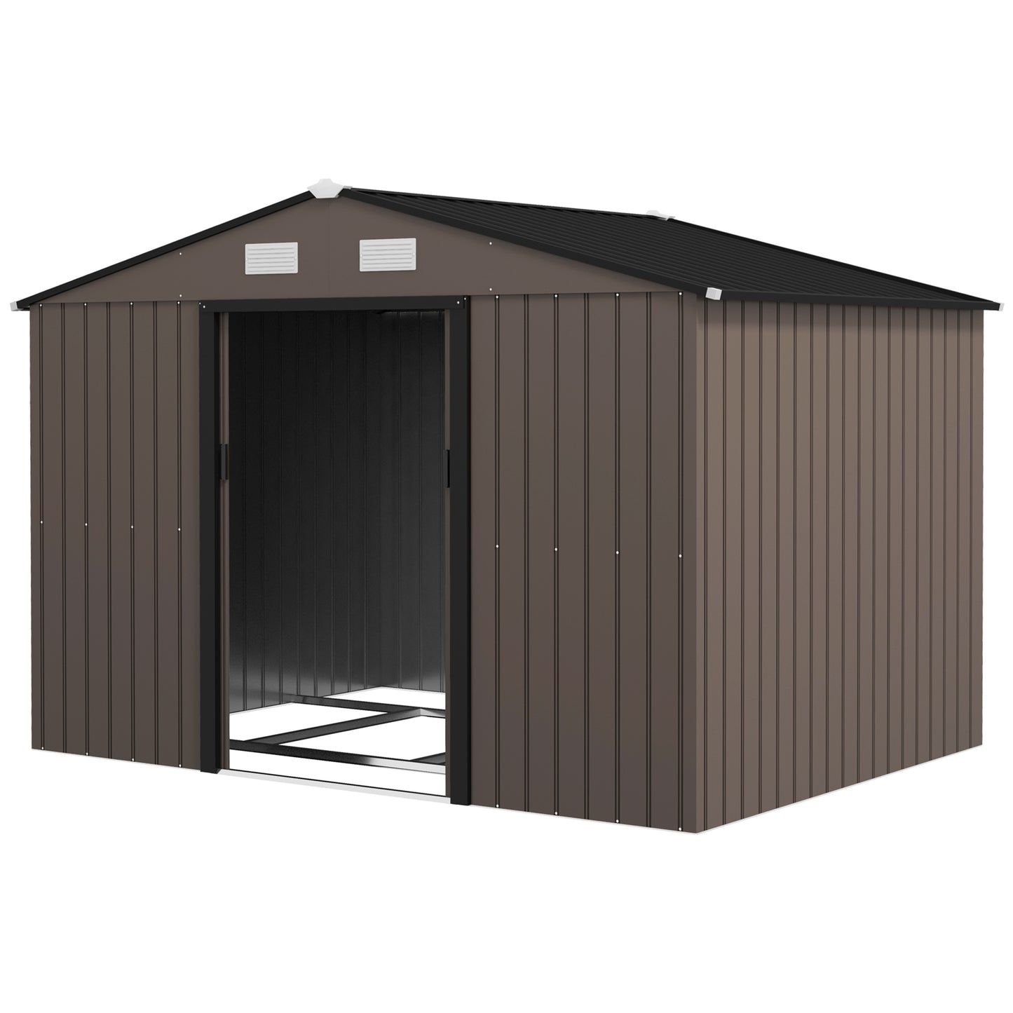 Outsunny 11' x 13'Garden Storage Shed w/ Foundation Kit Metal Tool Storage House w/ Double Doors Yellow