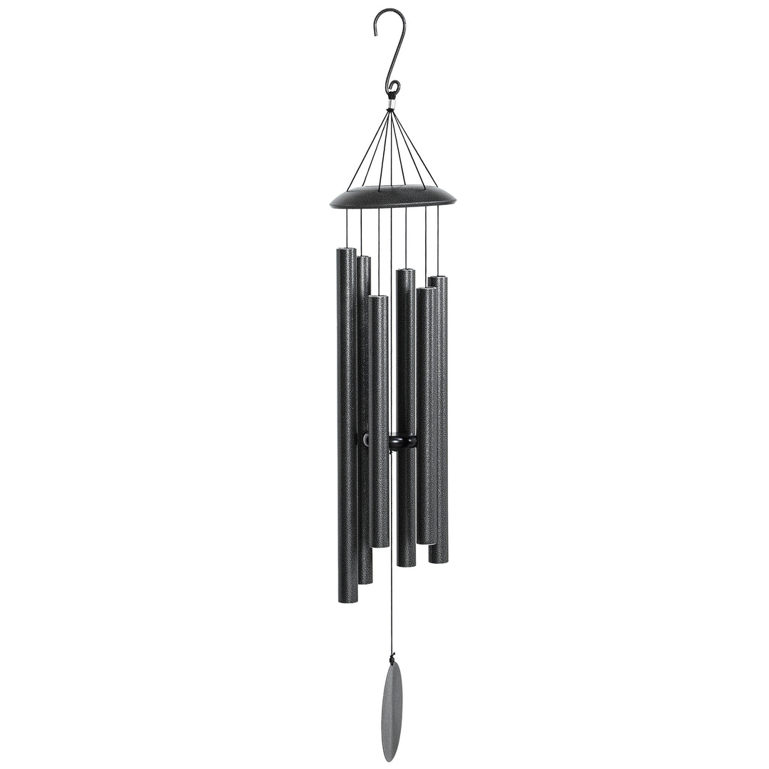 Outsunny 45" Wind Chimes Outdoor Deep Tone Wind Chime with 6 Aluminum Tubes and Hook for Patio, Yard, Garden Decor, Dark Grey