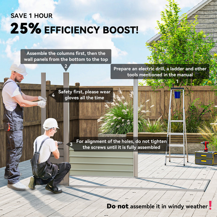 Outsunny 8 x 4FT Galvanized Garden Storage Shed, Metal Outdoor Shed with Double Doors and 2 Vents, Light Grey