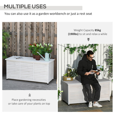 Outsunny 75 Gallon Wooden Storage Box patio Deck Box Bench, Garden Backyard Outdoor Storage Container with Aerating Gap & Weather-Fighting Finish, White