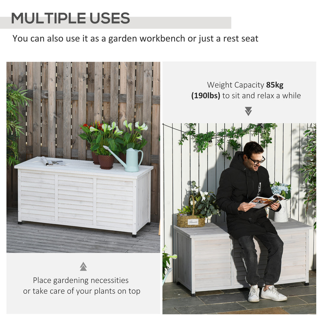 Outsunny 75 Gallon Wooden Storage Box patio Deck Box Bench, Garden Backyard Outdoor Storage Container with Aerating Gap & Weather-Fighting Finish, White