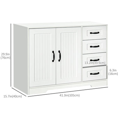 HOMCOM Modern Sideboard Buffet Cabinet with Drawers and Beadboard Door Cupboard Kitchen Storage Cabinet White