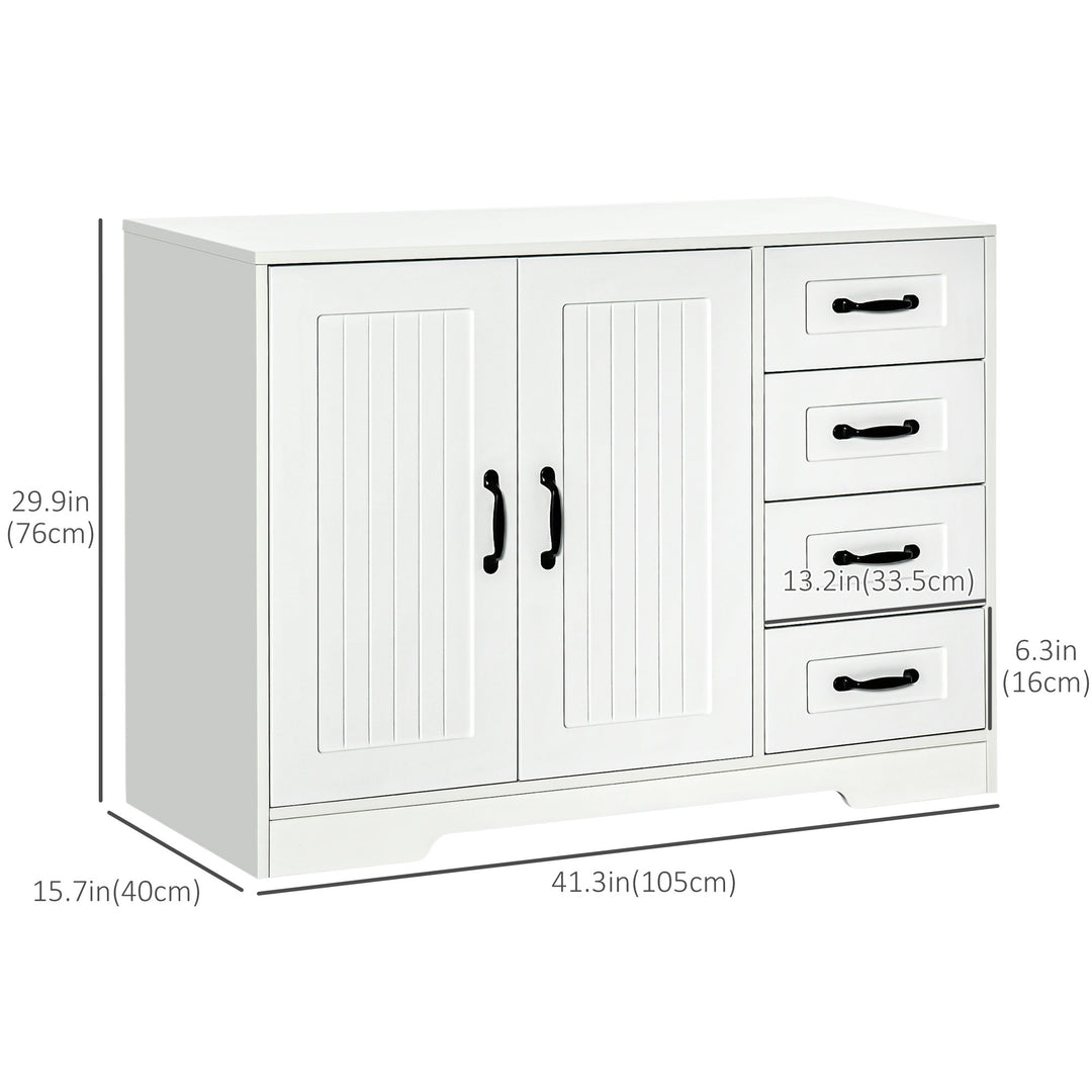 HOMCOM Modern Sideboard Buffet Cabinet with Drawers and Beadboard Door Cupboard Kitchen Storage Cabinet White