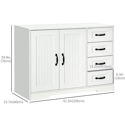 HOMCOM Modern Sideboard Buffet Cabinet with Drawers and Beadboard Door Cupboard Kitchen Storage Cabinet White
