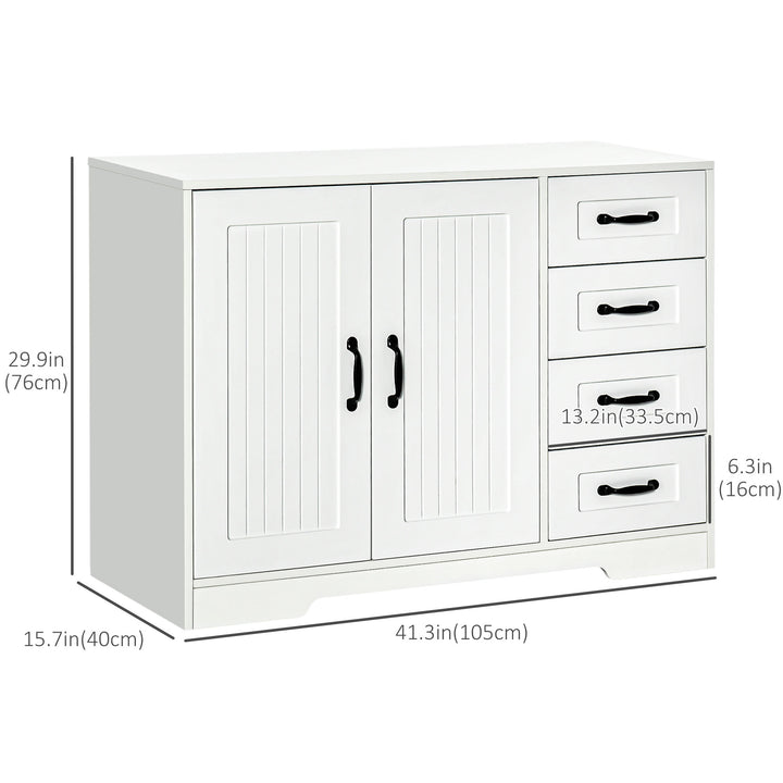 HOMCOM Modern Sideboard Buffet Cabinet with Drawers and Beadboard Door Cupboard Kitchen Storage Cabinet White