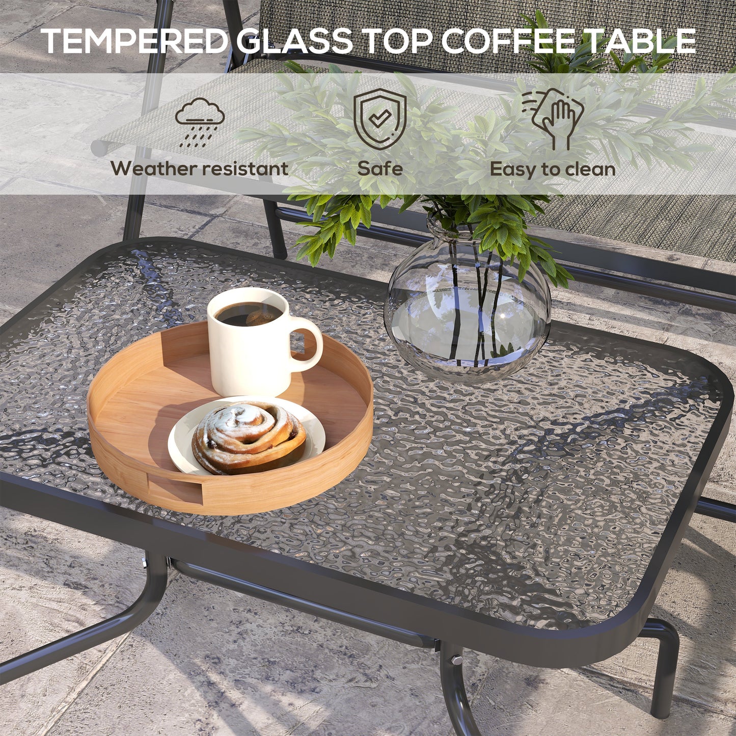 Outsunny OutdoorÂ 4 Pieces Patio Furniture Set,Â Garden Set with Two Foldable Armchairs, a Loveseat &Â GlassÂ TopÂ Table, Mixed Brown