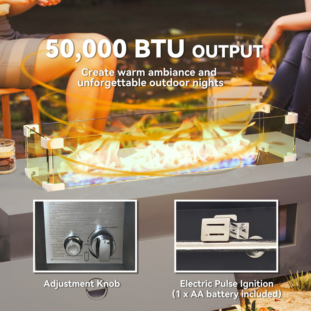 Outsunny 42" Propane Fire Pit Table 50,000 BTU Outdoor Gas Fire Table with Hideaway Propane Tank Holder, Waterproof Cover