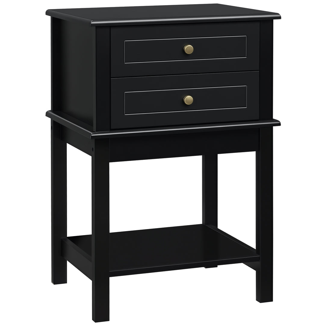 HOMCOM Modern Sofa Side Table, Accent End Table with Drawers and Storage Shelf, Nightstand for Bedroom Living Room, Black