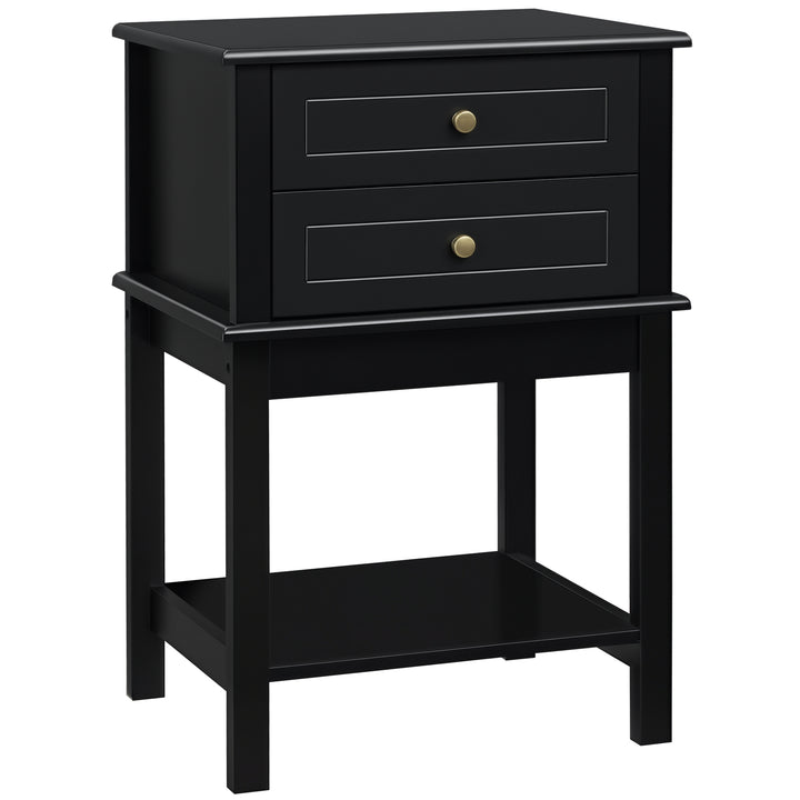 HOMCOM Modern Sofa Side Table, Accent End Table with Drawers and Storage Shelf, Nightstand for Bedroom Living Room, Black