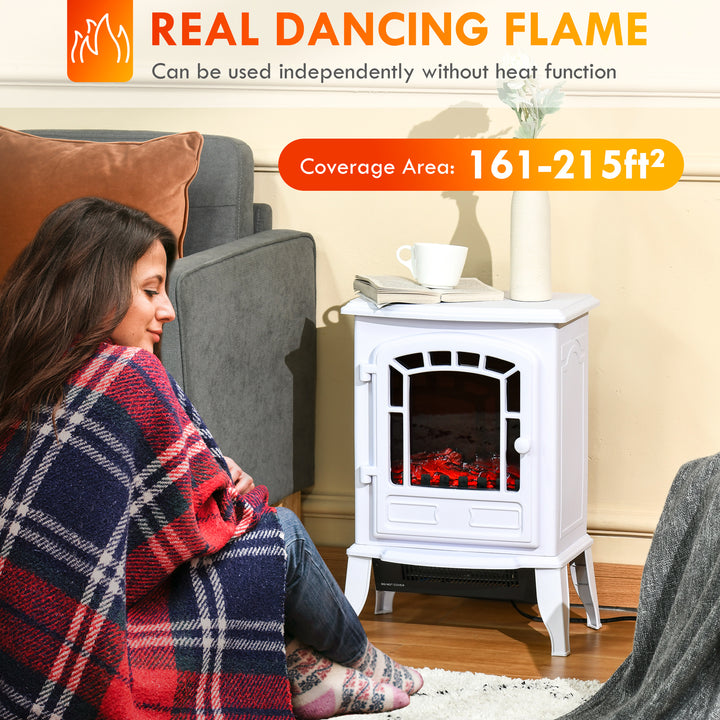 HOMCOM Electric Fireplace Heater, Freestanding Fireplace Stove with Realistic Flame Effect Overheat Protection 750W/1500W White