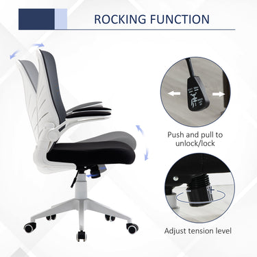 Vinsetto Mesh Office Chair Swivel Task Desk Chair with Lumbar Back Support, Flip-Up Arm, Adjustable Height for Home Office, Grey/Black
