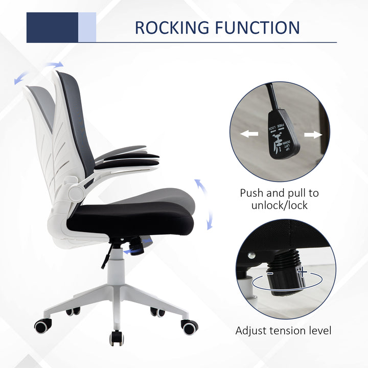 Vinsetto Mesh Office Chair Swivel Task Desk Chair with Lumbar Back Support, Flip-Up Arm, Adjustable Height for Home Office, Grey/Black