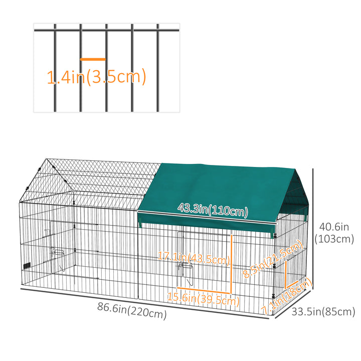PawHut 87" Small Animal Cage with Roof, Indoor/Outdoor Use,  for Chicken, Rabbits, Chinchillas, Green