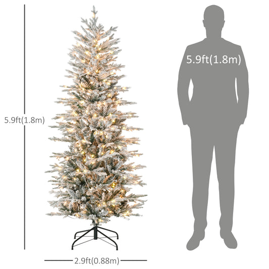 HOMCOM 6' Pre Lit Arctic Fir Artificial Flocked Christmas Trees, with Snow Branches, Warm White UL Listed Clear Lights