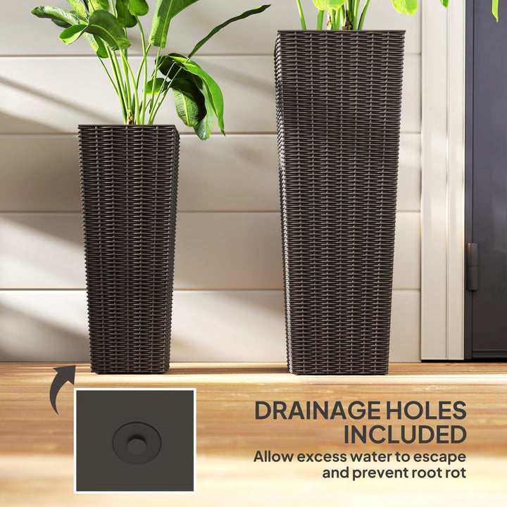Outsunny Set of 2 Tall Planters for Outdoor Plants with Drainage Holes, Outdoor Flower Pots for Entryway, Patio and Deck