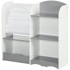 Qaba Kids Toy Storage Organizer Shelf, Children Bookshelf for Bedroom, Playroom, Nursery, Grey