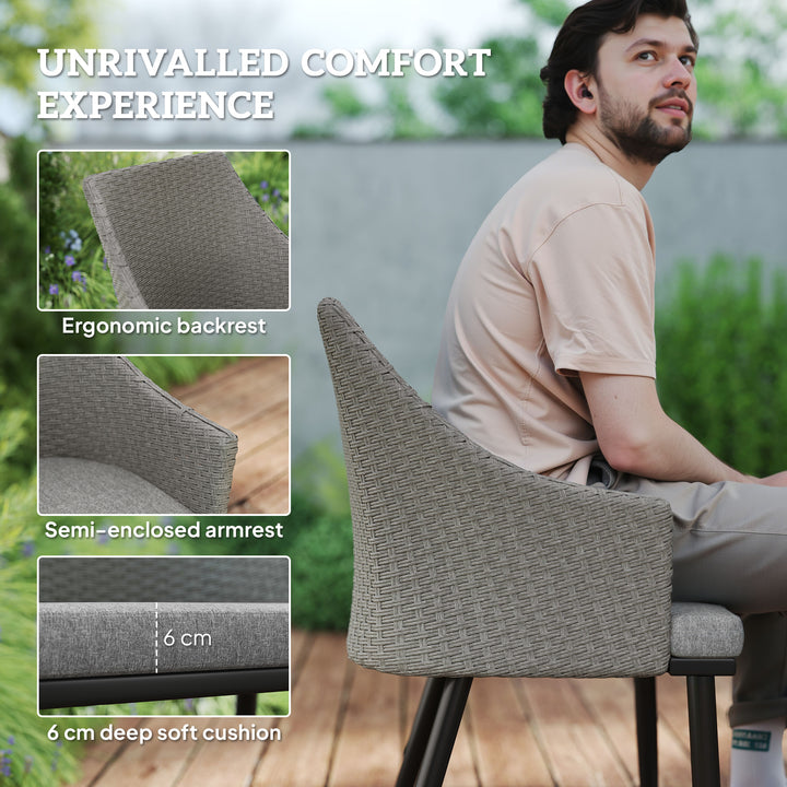 Outsunny 7 Piece Wicker Patio Furniture Set with Cushions, Umbrella Hole, Slatted Table Top, for Backyard, Porch, Garden, Balcony