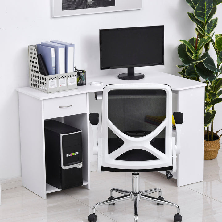 HOMCOM 47" L-Shaped Desk with Keyboard Tray, Computer Corner Desk for Small Space with Shelves, Drawer, CPU Stand, Home Office Writing Table, White
