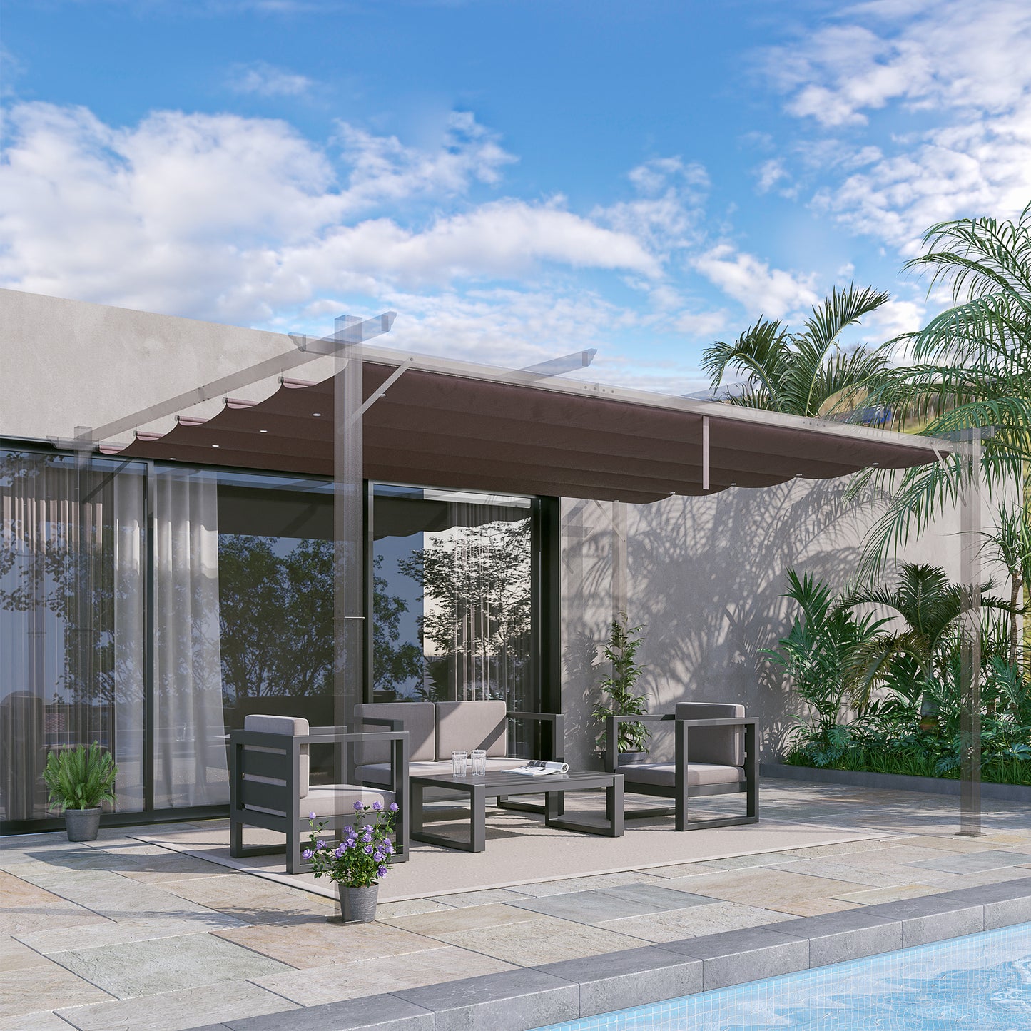 Outsunny Retractable Pergola Canopy Cover Replacement for 10' x 13' Pergola, Dark Grey