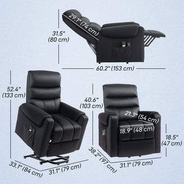HOMCOM Lift Chair for Elderly, Massage Recliner Chair with 8 Vibration Points, Footrest, Remote Control, Side Pockets, Black