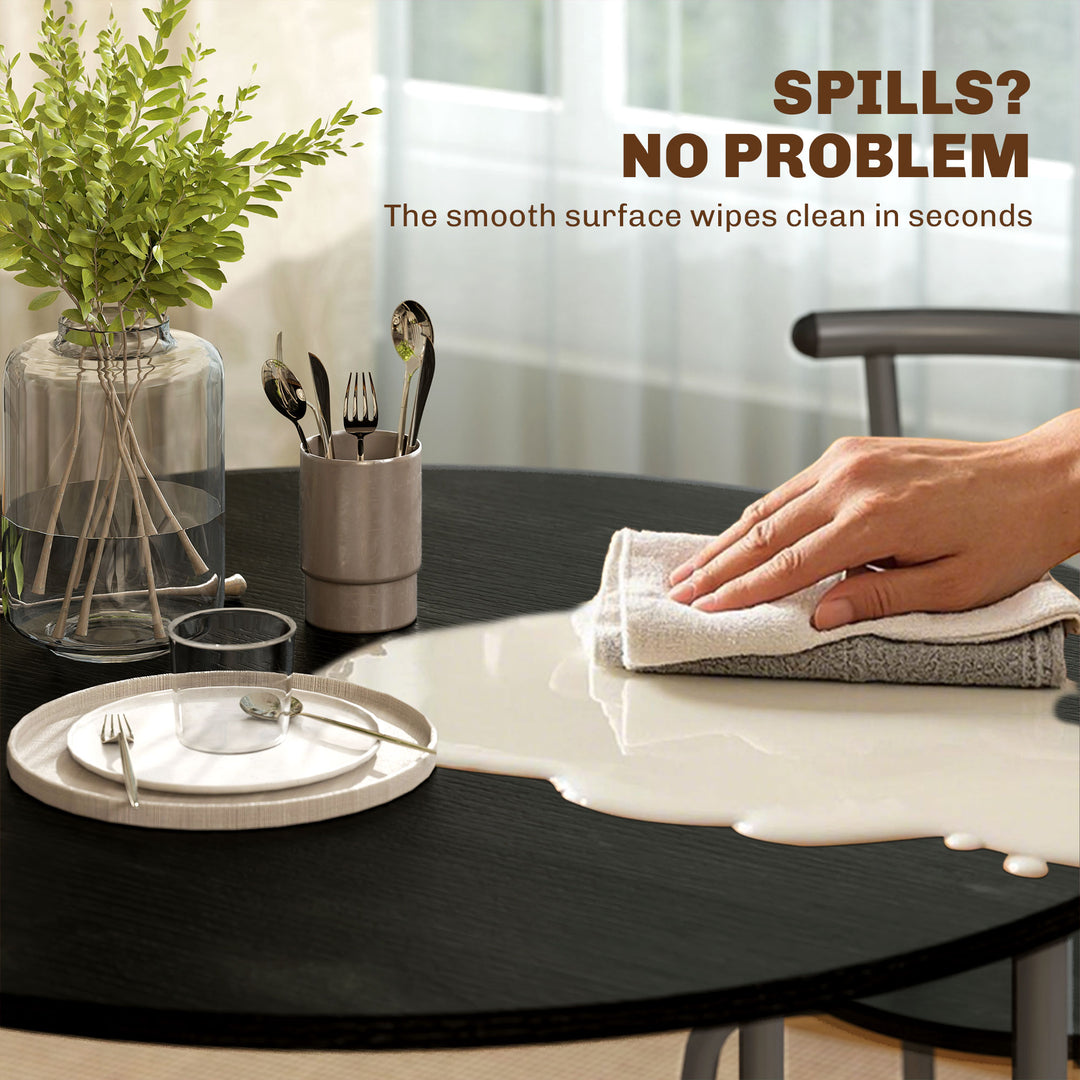 HOMCOM 5 Piece Dining Table Set, Space Saving Round Dining Set for 4 with Metal Frame for Small Spaces, Black Wood Grain